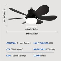 Nivard Plafondventilator - Met Verlichting - Plafond Ventilator - Met Lamp - Plafonniere Met Ventilator - Met Licht - Zwart - 50cm — thumbnail 2