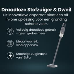 Purgato Draadloze 2-in-1 Stofzuiger & Dweil - 16 kPa - 400 W - Geïntegreerde Watertank - Zwart - Multifunctioneel - Droge en Natte Reiniging — thumbnail 2