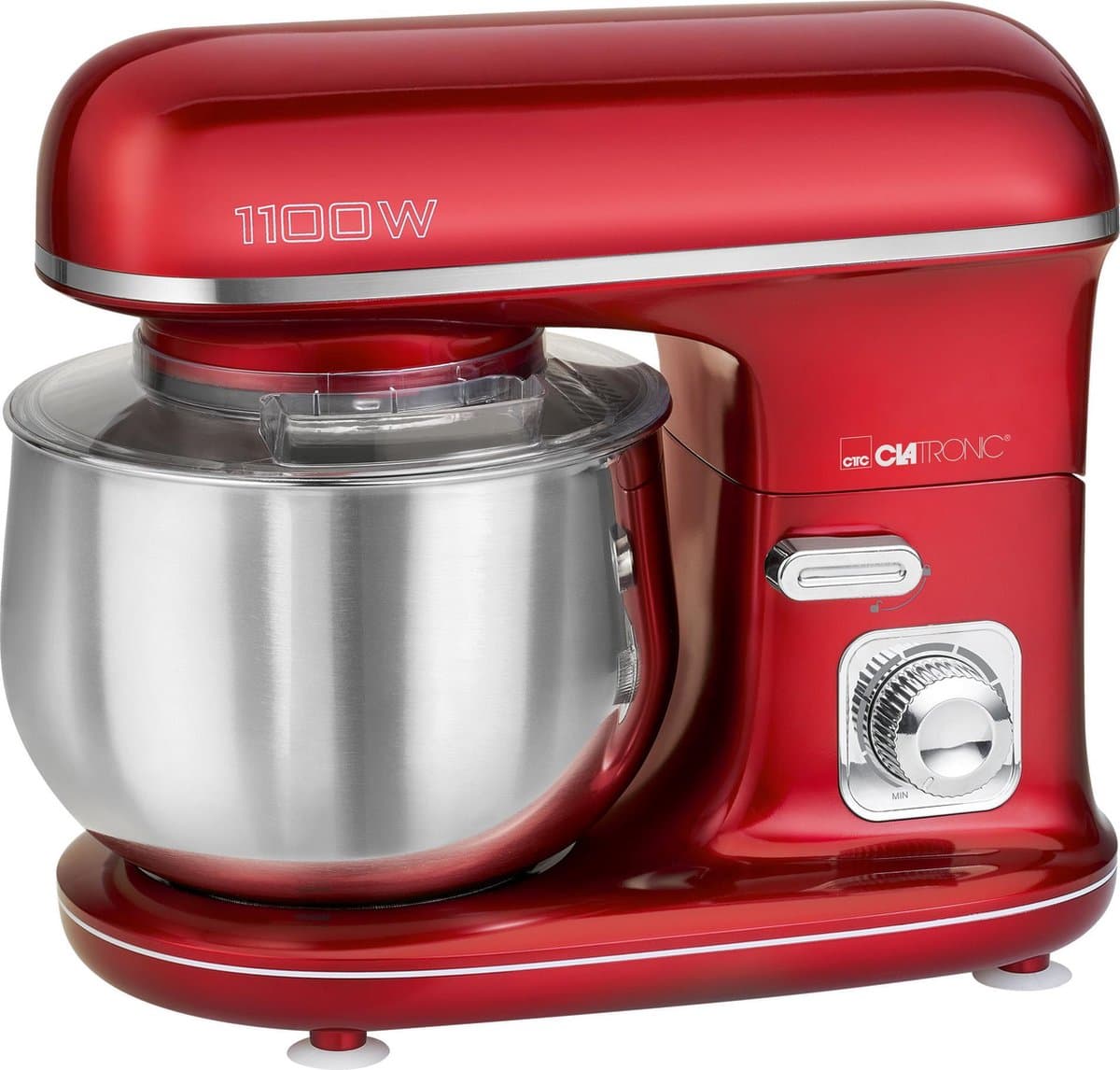 Clatronic KM 3712 krachtige kneedmachine incl. transparant spatdeksel met navulopening, 1100 watt, 5 liter, draaibare multifunctionele arm, rood — afbeelding 1