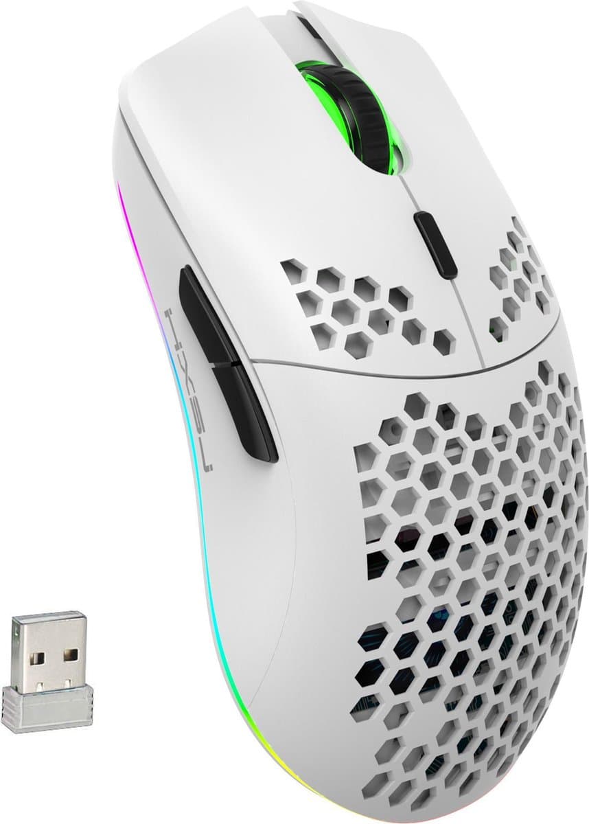 HXSJ T66 - Draadloze Gaming Muis - Computermuizen - Ultra licht - Compact Voor Onderweg - RGB Verlichting - Wit — afbeelding 1