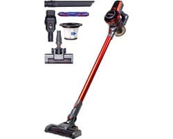 Auronic Steelstofzuiger Draadloos - Zonder Zak - Op Accu - 4-in-1 - 160W - Vacuum Cleaner - Draadloze stofzuiger - Rood/Grijs