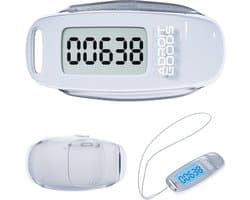 AdroitGoods Stappenteller met Clip en Draagkoord - USB Opladen - Activity Tracker - Pedometer - Groot Scherm - Broekzak - Wit