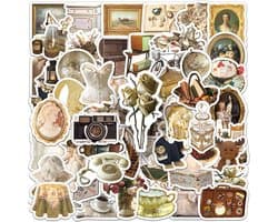 Vintage Stickers Set van 50 - voor laptop, bullet journal, agenda, muur etc. 3x4CM - Retro meubels, Victoriaanse items, Engeltjes