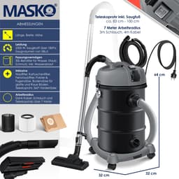 MASKO® Alleszuiger 6IN1 Nat- en Droogzuiger 2300W + stopcontact, Blaasfunctie, Droog- & natzuigen | Industriële stofzuiger vuilreservoir 30L Bouwstofzuiger - Grijs — thumbnail 4