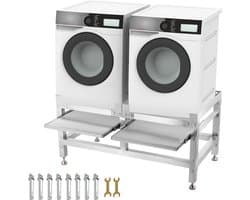 Wasmachineverhoging 268 kg, Wasmachine Verhoger Voetstuk 122 x 66 x 56 cm, Wasmachine Basisstandaard met 2 Plank, Wasmachine Basis Aluminiumlegering en Roestvrij Staal, Onderstel Voor Wasmachine