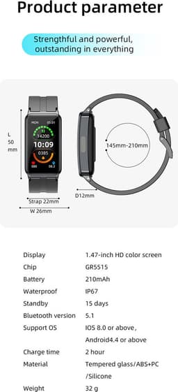 DrPhone GlucoSense Plus - Smartwatch PPG + ECG Hartslagmeter - Glucosemeter - Gezondheidsband Fitness Tracker - Roze — thumbnail 2