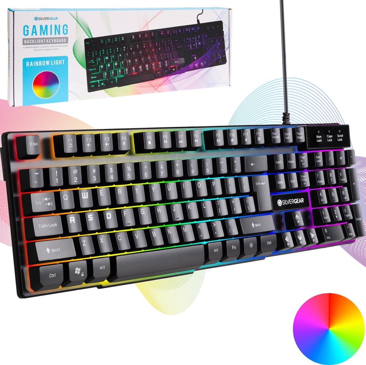 Gaming Toetsenbord QWERTY met RGB LED Verlichting - Soft-Button - Game Keyboard - Multimedia Toetsen - Zwart - Silvergear — afbeelding 1