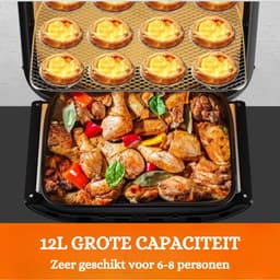 XXL Heteluchtfriteuse - 12 Liter Capaciteit - 8-in-1 Airfryer met Kijkvenster - One-Touch Bediening - 8 Programma's - Draaigrill - Rek en Afneembaar Dienblad - 1800 Watt - Zwart — thumbnail 3