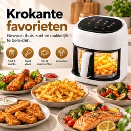 WiREO AirFry™ Airfryer met Glazen Bak - 4,5 Liter - Digitaal Bedieningspaneel - 10 Programma's - 1350W - Zwart/Wit — thumbnail 3