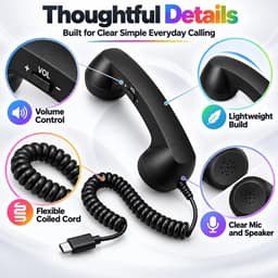 Retro Telefoonhoorn - Geschikt voor Smartphones met USB-C - Bedrade Vintage Handset - Plug & Play - Met Microfoon & Luidspreker - Voor Bellen, Videobellen & Thuiswerk - Geel — thumbnail 5