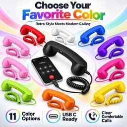 Retro Telefoonhoorn - Geschikt voor Smartphones met USB-C - Bedrade Vintage Handset - Plug & Play - Met Microfoon & Luidspreker - Voor Bellen, Videobellen & Thuiswerk - Oranje — thumbnail 4
