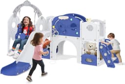9-in-1 glijbaan voor kinderen jaar, voor binnen en buiten, vrijstaande glijbaan, van polyethyleen met hoge dichtheid en polypropyleen, met schommel, klimladder, tunnel — thumbnail 1