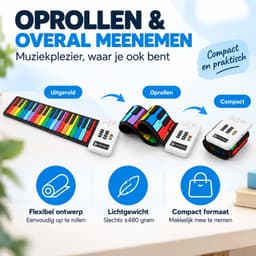 BP® Kinder Piano - Piano Kind - Speelgoed Piano - Keyboard voor Kinderen - Muziek Speelgoed - Speelgoed vanaf 6 Jaar - 8 Klanken - 6 Demo's - Oplaadbaar & Oprolbaar - Regenboog — thumbnail 4