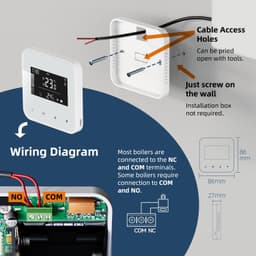 Slimme thermostaat voor combiketel, 2 draden, digitale kamerthermostaat bedrade wifi, programmeerbare verwarmingscontroller muur, werkt op batterijen, compatibel met en zwart — thumbnail 5