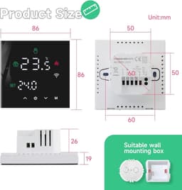 Programmeerbare Thermostaat Intelligente WiFi, APP, Water Warmte Thermostaat, LCD Touch Screen, Zwart — thumbnail 3