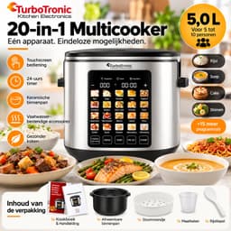 TurboTronic Multicooker 5L – Rijstkoker & Multicooker – 20 Kookprogramma’s – 5 tot 10 Personen – 24-uurs Voorinstelling – Keramische Binnenpan — thumbnail 2