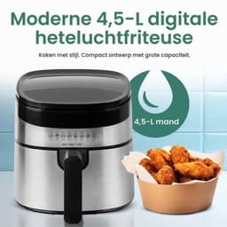 4,5 liter grote digitale heteluchtfriteuse,, frituren zonder extra olie, 8 automatische programma's, roestvrij staal, INOX, BPA-vrij, snelle opwarming, gemakkelijk te reinigen — thumbnail 5