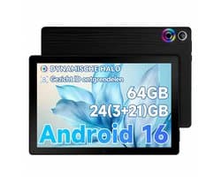 Android 16 Tablet - 10.1 inch Tablets- 24GB RAM + 64GB ROM– 6000mAh - 5G WiFi - Face ID - Zwart
