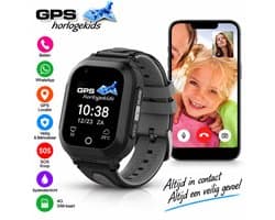 GPSHorlogeKids© - GPS horloge kind - smartwatch kinderen - WhatsApp - 4G videobellen - spatwaterdicht - SOS alarm - incl. SIM - OMNI Zwart