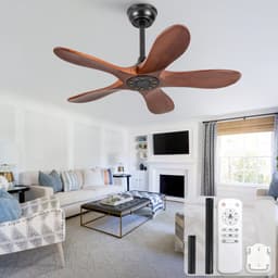 36 inch Plafondventilator zonder verlichting - 5 bladen massief hout - 6 snelheden - omkeerbaar - afstandsbediening - 20W - geluidsarm 25dB - walnoot zwart - 2 staven 5" en 10" — thumbnail 1