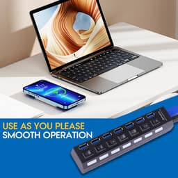USB Hub - Verlenger Poorten - Extra Aansluitingen - Individuele Aan/Uit Schakelaars - 7 Poorten - Zwart — thumbnail 3