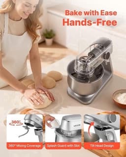 Keukenmachine – Keukenmixer – Keukenrobot – Foodprocessor – Mixer – 7,4L RVS Mengkom – 1800W Motor – 10 Snelheden – Inclusief Deeghaak, Garde En Platte Mengklopper — thumbnail 4