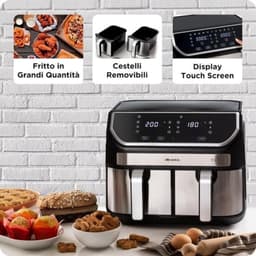 Dubbele heteluchtfriteuse - Airfryer XL - Bereiden met minder vet - 11 programma's - 9 liter - Bruin — thumbnail 2