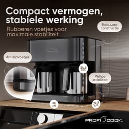 ProfiCook KAD 1307 - Dubbel Koffiezetapparaat met Thermoskannen - 24 Kopjes - 2,4 Liter - Dark Inox — thumbnail 3