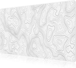 Nexara - Muismat XXL - Bureau Onderlegger en Gaming Mousepad - 90 x 40 cm - Topografisch Wit — thumbnail 1