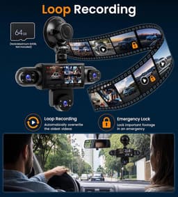 360° Dashcam voor Auto, 5 Camera's 1080P met 3-inch Scherm, voor-, achter-, binnen- en zijcamera's, Loop-opname, Nachtzicht, Bewegingsdetectie, 24-uurs Parkeermodus en Achteruitrijhulp — thumbnail 3