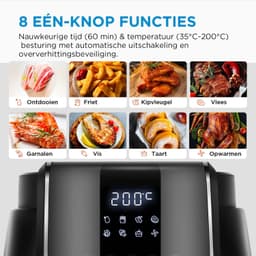 Airfryer – 4 Liter – 1500 W – LED-Touchscreen – 8 Kookprogramma’s – 35 tot 200 °C – Vaatwasserbestendig – Schudherinnering – Zwart — thumbnail 2