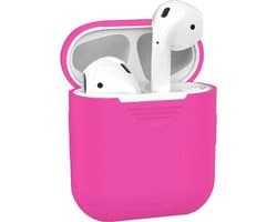 Hoesje - Geschikt voor Apple Airpods 1 - Siliconen Hoes met Clip - Silicone Case Cover - Donkerroze