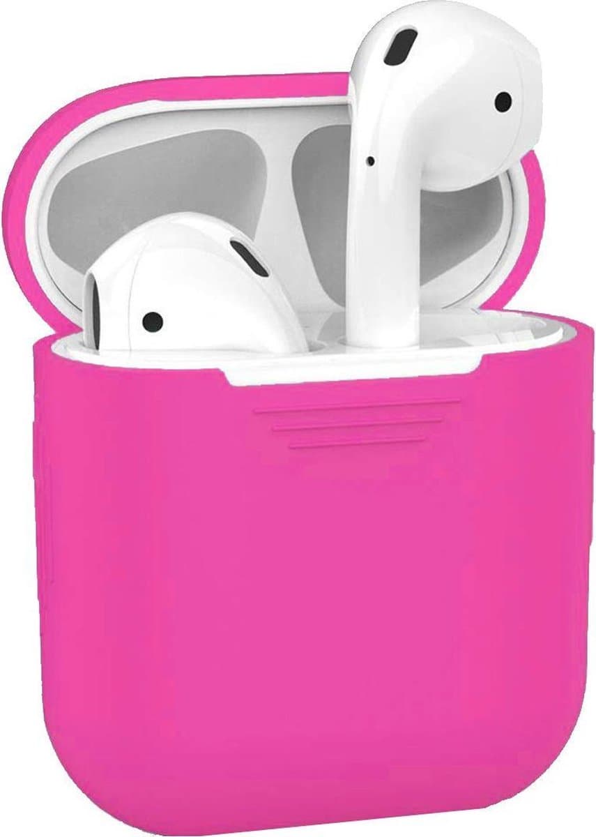 Hoesje - Geschikt voor Apple Airpods 1 - Siliconen Hoes met Clip - Silicone Case Cover - Donkerroze — afbeelding 1
