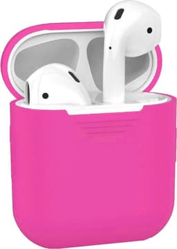 Hoesje - Geschikt voor Apple Airpods 1 - Siliconen Hoes met Clip - Silicone Case Cover - Donkerroze — thumbnail 1