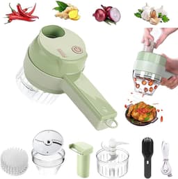 Elektrische Hakmolen - 1200 mA - 4 in 1 Groentesnijder - Uiensnijder - Mini Chopper - Food Chopper - Mini Foodprocessor - USB oplaad - BPA-Vrij - Multifunctioneel - Voor babyvoeding,knoflook, chilipepers, uien, selderij en gember - Groen — thumbnail 1
