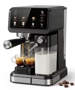 DeltaMerch Koffiezet apparaat - Koffie machine - Espressomachine - Latte- en cappuccinofunctie - Melkopschuimer - Zwart — thumbnail 1