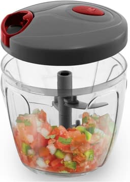 Handmatige Keukenmachine - Trekkoord Hakker - Snel Ingrediënten Snijden - Zes Roestvrijstalen Messen - 900 ml Inhoud - Grijs — thumbnail 1