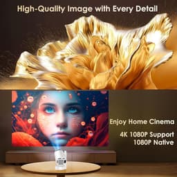 Beamer met WiFi 6 en Bluetooth 5.4, draagbare overheadprojector, mini-projector, ondersteunt 4K 1080p, automatische keystone, rotatie 270°, compatibel met HDMI/tv-stick/laptop — thumbnail 4