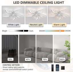 Plafondventilator met LED Verlichting – Dimbaar – 6 Snelheden – Afstandsbediening & App – Timer – Geheugenfunctie – Fluisterstil – Wit — thumbnail 3