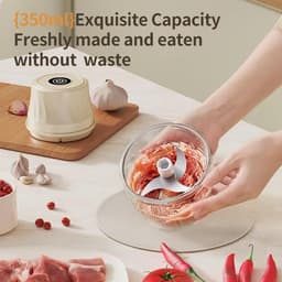 Knoflook Hakker Keukenmachine - Mini Hakker Foodprocessor - Groente Snijden - Draadloos USB Oplaadbaar - 350ml - Crèmekleurig — thumbnail 2