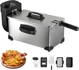 Elektrische Frituurpan - Friteusepan Airfryer - Thuis Frituren - Roestvrij Staal - 3 Liter - Zilver — thumbnail 1