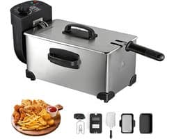 Elektrische Frituurpan - Friteusepan Airfryer - Thuis Frituren - Roestvrij Staal - 3 Liter - Zilver