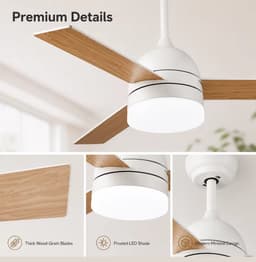 Plafondventilator 3 blad Ø105cm hout - stille ventilator – top kwaliteit - energie zuinig -met remote - ventilator voor laag plafond - 6 snelheden – beste alternatief voor airco - zomer en winter stand – houten ventilator — thumbnail 3