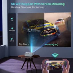SnelShoppen - Mini Beamer WiFi Bluetooth Full HD 1080P, 4K Home Cinema, 300'' Display, Zoomfunctie, Compatibel met Smartphone/HDMI/USB/Laptop/Fire Sti — thumbnail 4