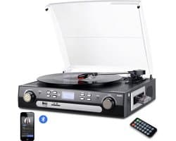 DIGITNOW - All-in-One Platenspeler met Bluetooth, Radio, Cassette, USB & SD – Vinyl naar MP3 – 33/45/78 RPM