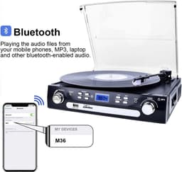 DIGITNOW - All-in-One Platenspeler met Bluetooth, Radio, Cassette, USB & SD – Vinyl naar MP3 – 33/45/78 RPM — thumbnail 3