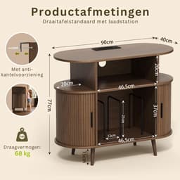 SNJY® Platenspeler Meubel - Platenspeler Kast - LP Houder - Platenhouder - 40D x 90B x 77H cm - Bruin — thumbnail 5
