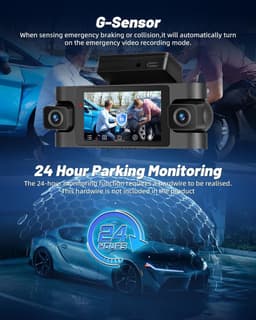 Dashcam voor auto - Zwart - 3 inch - 4 Camera's met 360° Dekking en Nachtzicht - Met Wifi en 24-Uurs Parkeermodus — thumbnail 4