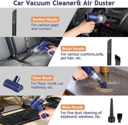 3-in-1 Draadloze Handstofzuiger met Persluchtblaasfunctie, Oplaadbare Mini Stofzuiger Basismodel Blauw voor Huisdierenhaar en Autoreiniging — thumbnail 3