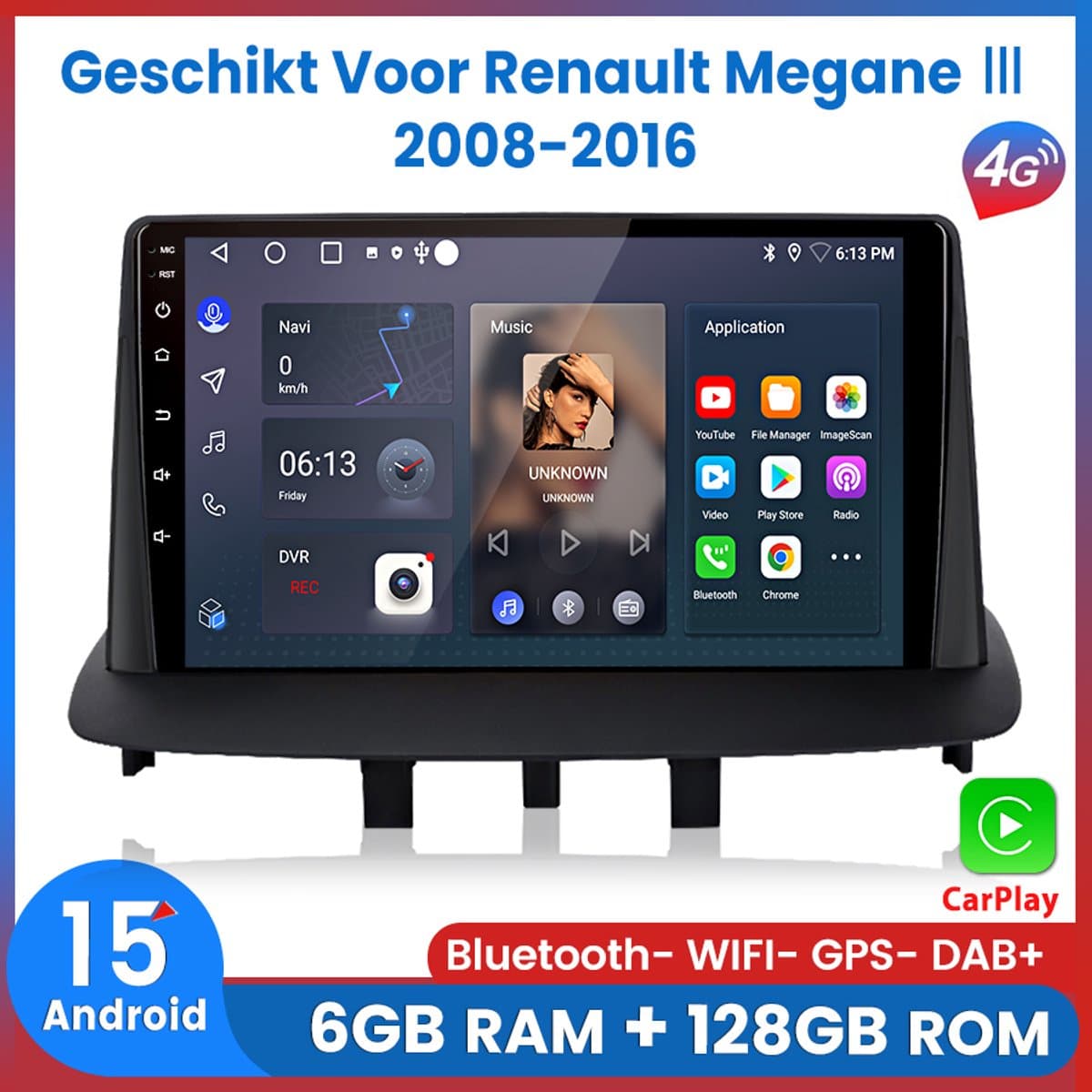Awesafe Autoradio 6GB+128GB met Carplay en Android auto - Geschikt Voor Renault Megane III 2008 t/m 2016 - Radio scherm met Navigatie GPS - 8 Kern V1PRO Versie - Draadloos Apple Carplay & Android - 2008 2009 2010 2011 2012 2013 2014 2015 — afbeelding 1